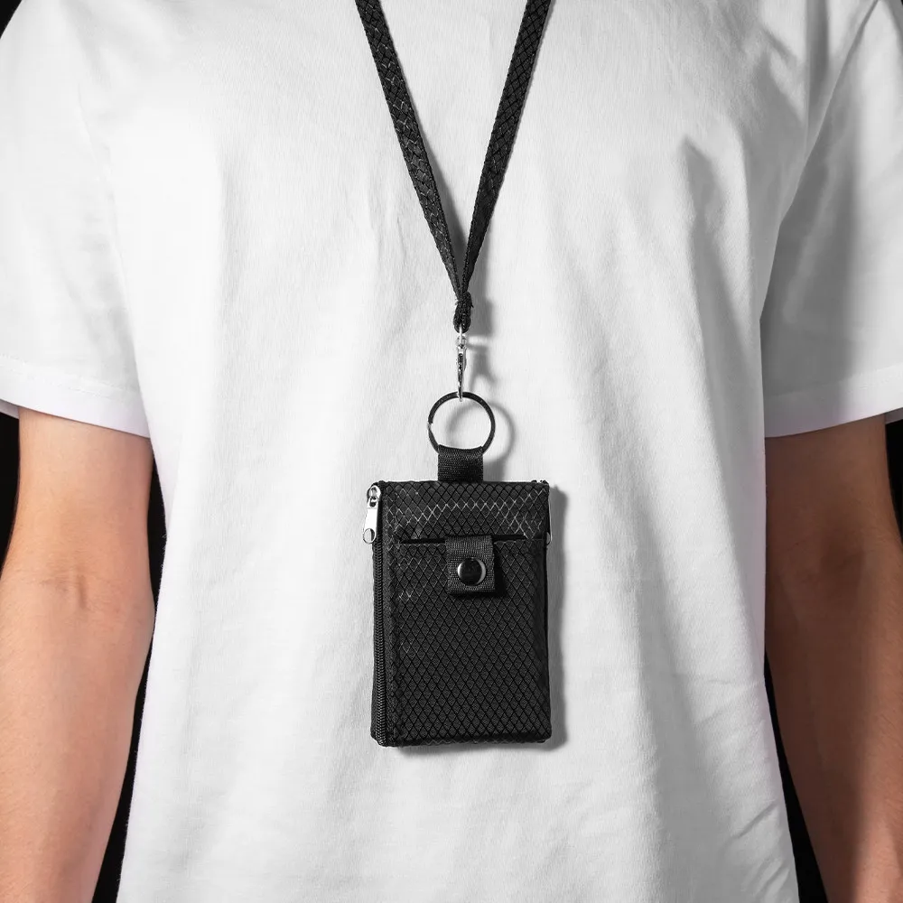 Compact RFID Blocking Wallet with ID Window and Keychain Lanyard
