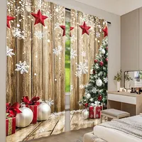 2Pcs Christmas Curtains Rustic Snow Christmas Tree Gifts For Christmas Party Decoration Suitable For Bedroom Living Room Dining 2