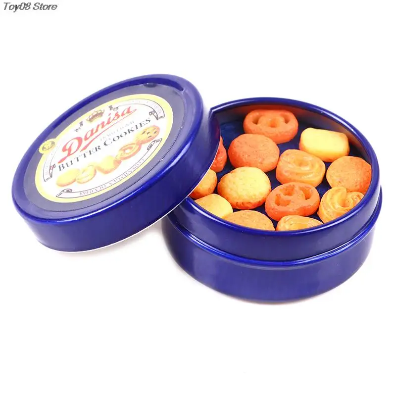 1Pcs 1/12 Dollhouse Miniature Danish Cookie Blue Tin Box Set Kitchen Accessories 37*17mm