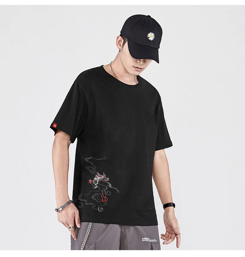 2025 Sommer Baumwoll-Trend Oversize Kurzarm-T-Shirt Herren Nationaler Chinesischer Stil T-Shirt Herren Phönix-Stickerei Top Tee Z1A1 – Detail 5