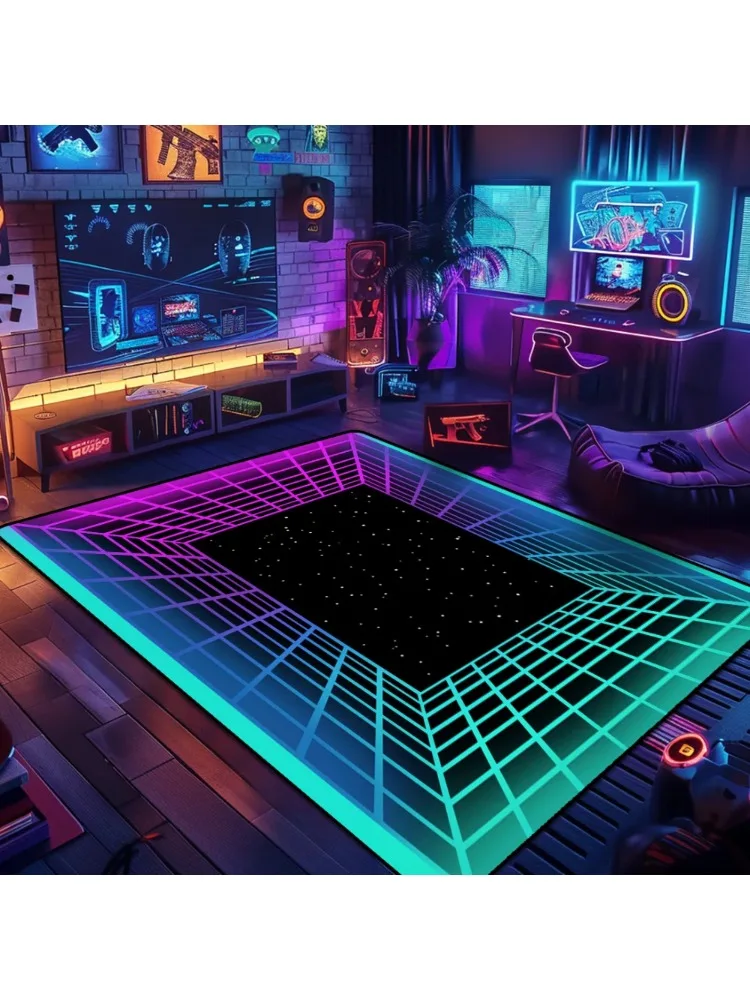 방수 텐트 타프, 저상 태양 차양 메쉬, 야외 차양 커버, 휴대용 피크닉 매트, 캠핑용 액세서리 11 3D 비주얼 그리드 카펫, E-스포츠 룸 장식, 사이버 펑크 러그, 넓은 영역 침실 미끄럼 방지 바닥 매트, 기계 세척 가능한 부드러운 러그 매트