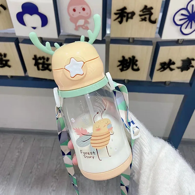 Water Bottle Children's Plastic Antler Straw High Appearance Level Large Capacity Kettle Summer