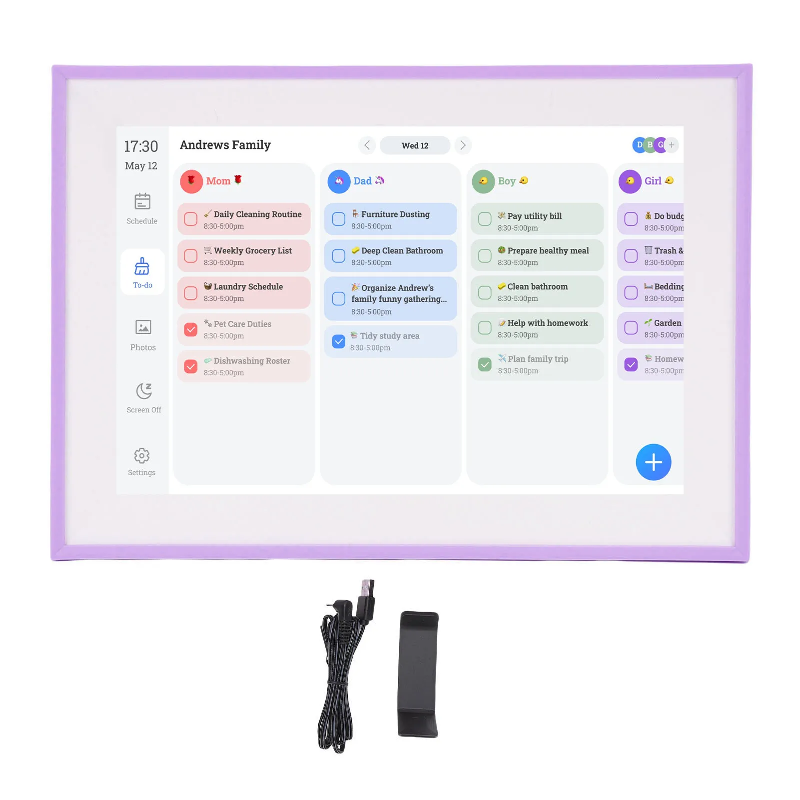 【Hot New】10.1 Inch Smart Digital Calendar LCD Touch Screen Electronic Calendar Chore Chart for Home and Office Purplish for Kids