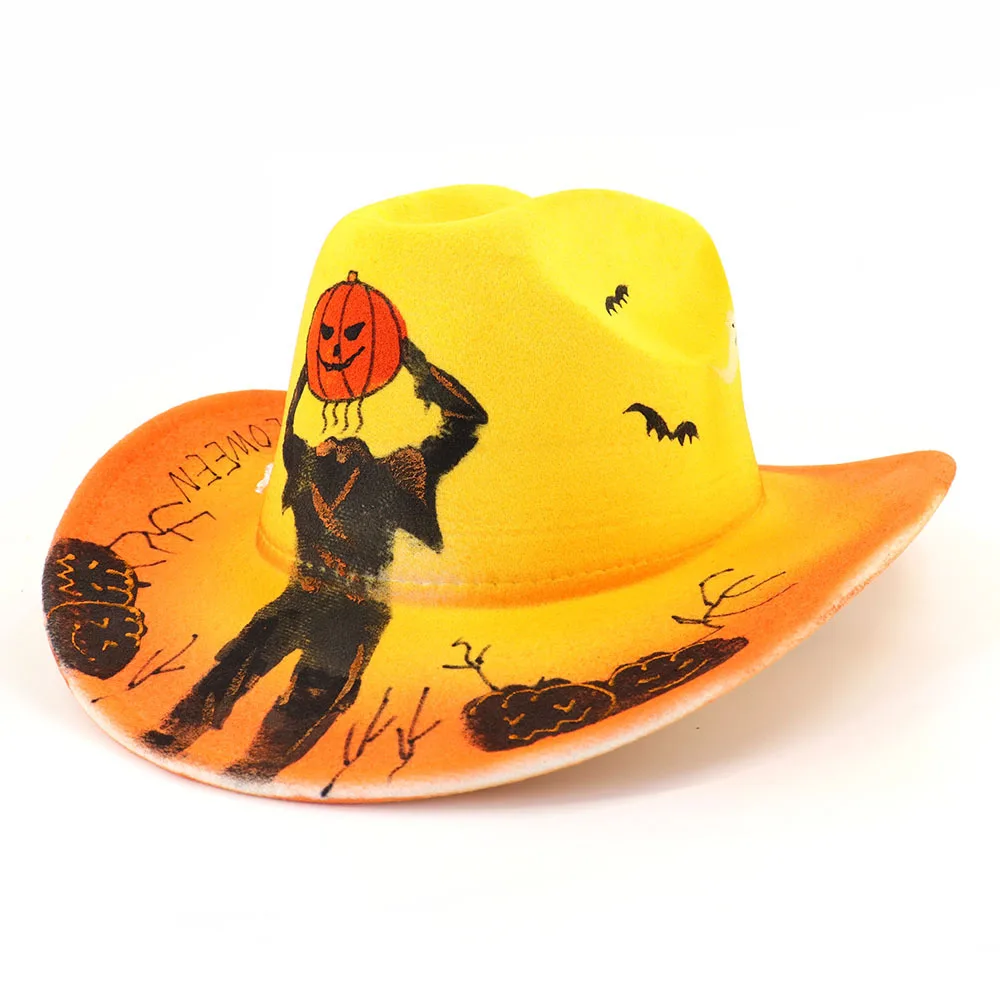 

Hand-painted Halloween Western Cowboy Hats Wool Party Ethnic Jazz Hat