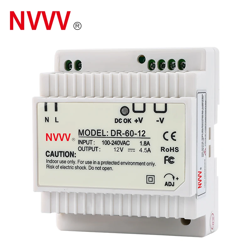 NVVV DR Series DR-60 Din-рейка импульсный источник питания 60 Вт источник питания 110/220 В переменного тока в постоянный 12 в 24 В стабилизатор напряжения трансформатор