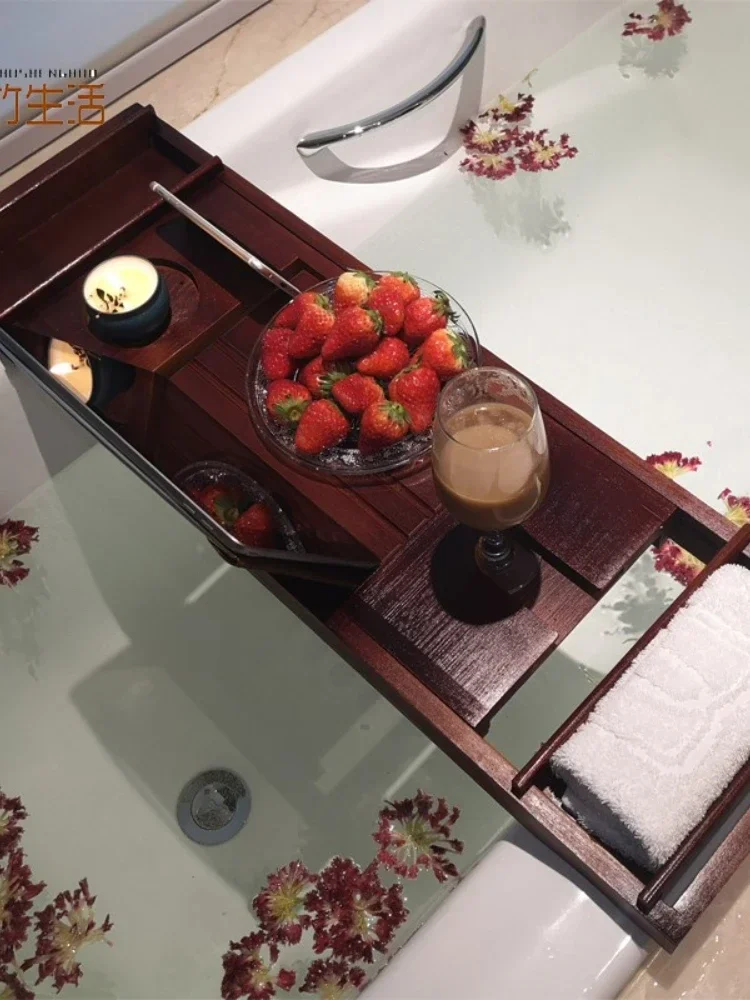Telescopic Bathtub Rack, EuropeanStyle Mobile Phone Holder,Light Luxury Tub Tray, Bathtub Storage Board, Adjustable Bath Caddy.