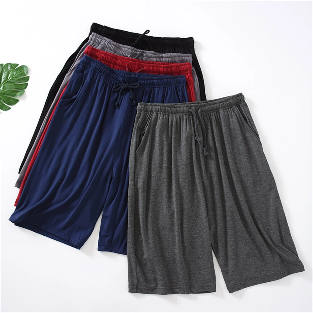 

Plus Size L-8XL Modal Men's Pajama Shorts Summer knee breeches Home Sleep Shorts Cotton Casual Trunks Large Size Beach Shorts