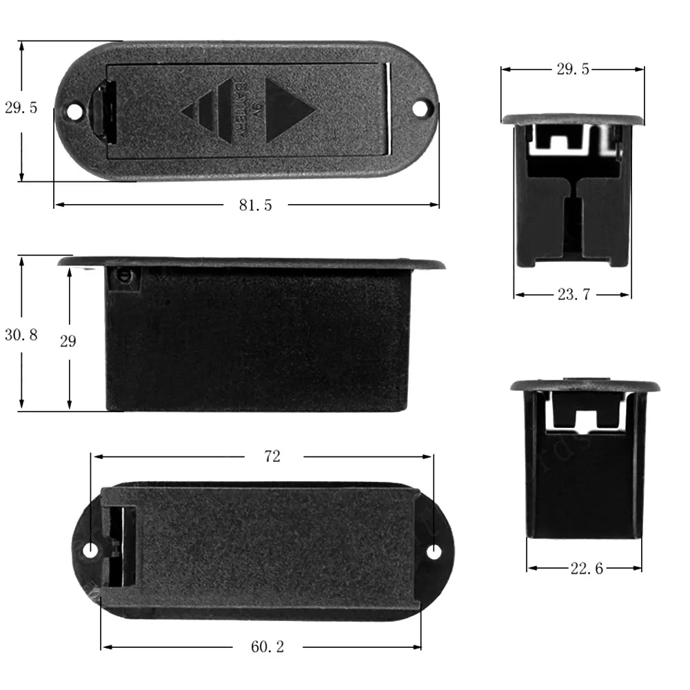 Bass-Batteriegehäuse, 81,5 x 29,5 mm, 9 V-Batteriekasten, flache Montage, Batteriegehäuse für elektrische Instrumente für aktive Tonabnehmer – Detail 6