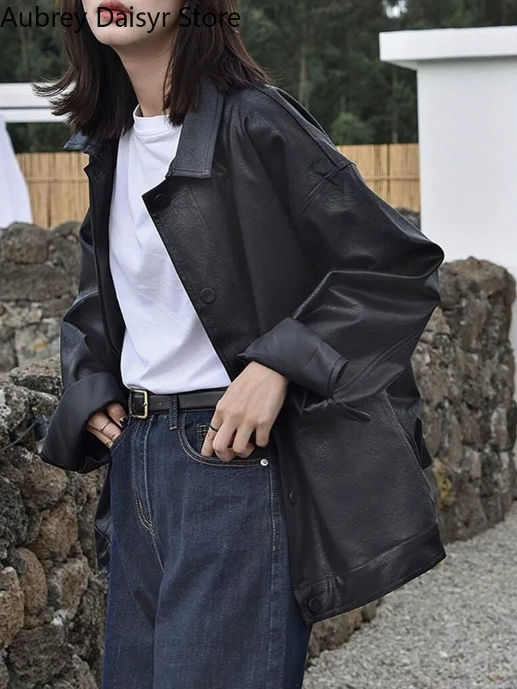 Winter Black Leather Jacket Women Korean Loose Warm Moto Jacket Female Autumn Streetwear Fashion Lady Outerwear Biker Coats 2022