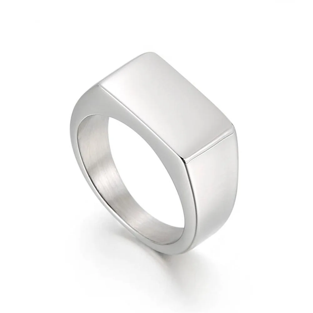 1pc Alloy Simple Glossy Rings With Rectangular Decor, Exquisite Men's Accessory Jewelry 3