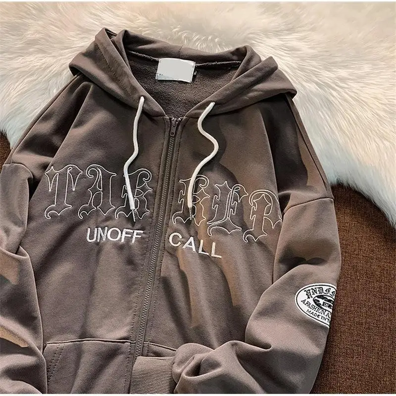 Gothic Hoodie Coat Women Harajuku Street Y2K Clothes Vintage Loose Letter Hooded Jackets Spring Long Sleeve Zip Up Sweatshirts