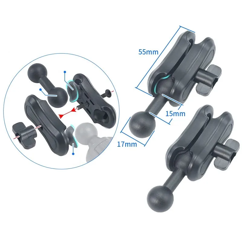 2 Pezzi Braccio A Sfera Doppia 17mm Con Prolunga 4 Pollici - Adattatore Universale Per Supporto Telefono, GPS Garmin, Action Cam - 4