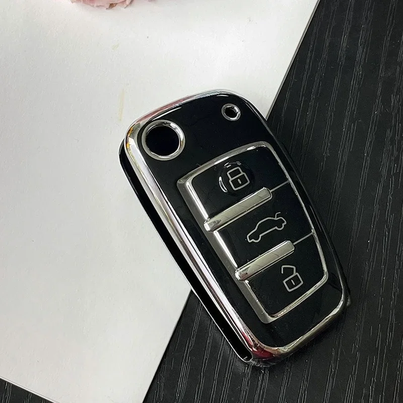 TPU Car Flip Key Case Cover Shell Fob Protector Keychain for Audi A1 A3 A6 A6L Q2 Q3 Q7 TTS R8 S6 RS3