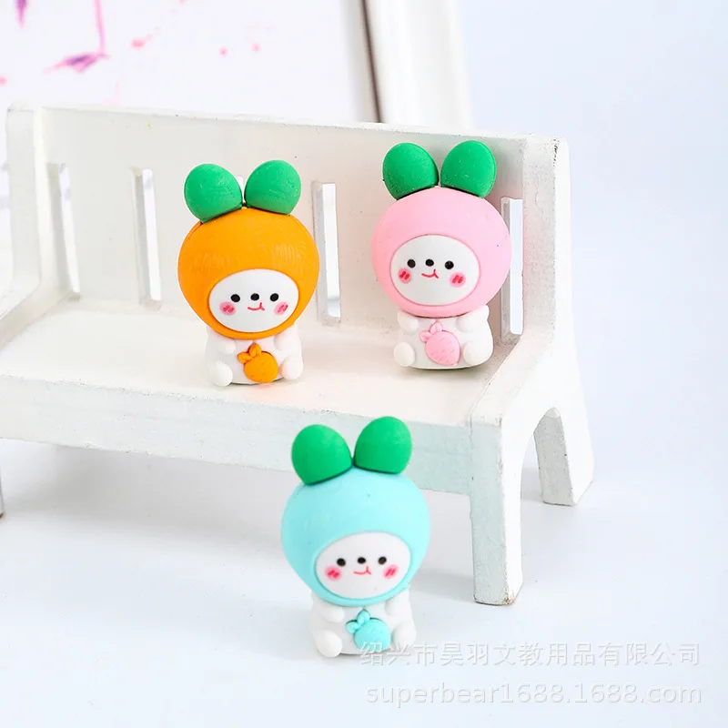 1 Piece Cartoon Cute Radish Rabbit Rubber Eraser For Kids Novelty Stationery Office School Supplies pencil eraser retractable eraser kneadable eraser biscuit eraser plasticine eraser