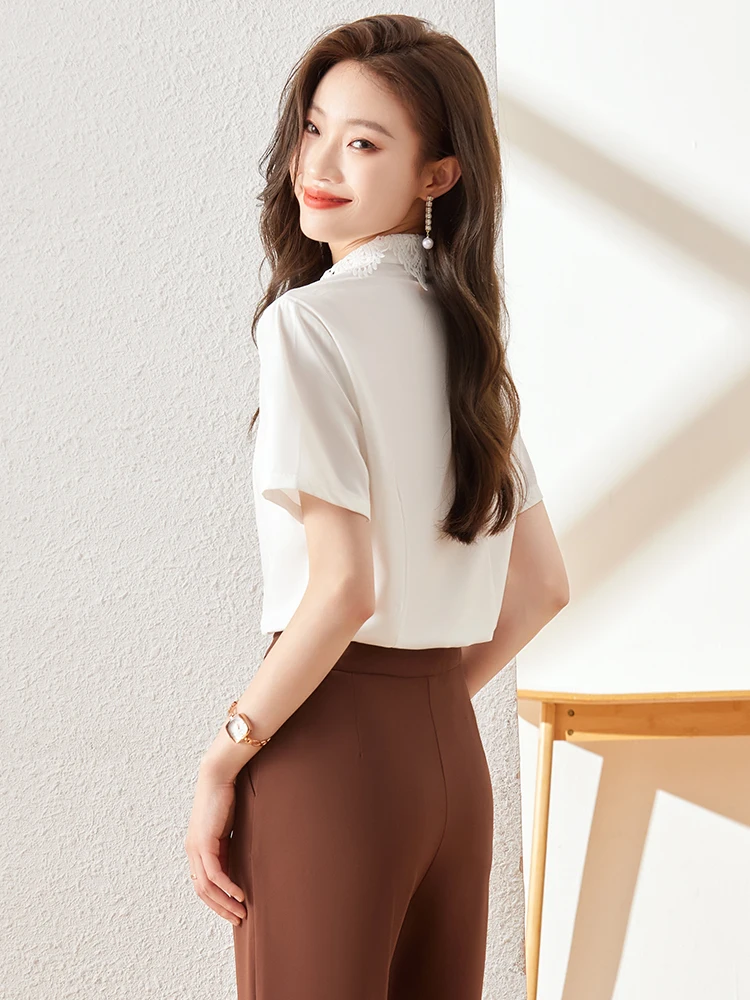Shirt womens professional temperament 2024 spring new fashion formal short-sleeved chiffon shirt office womens work top