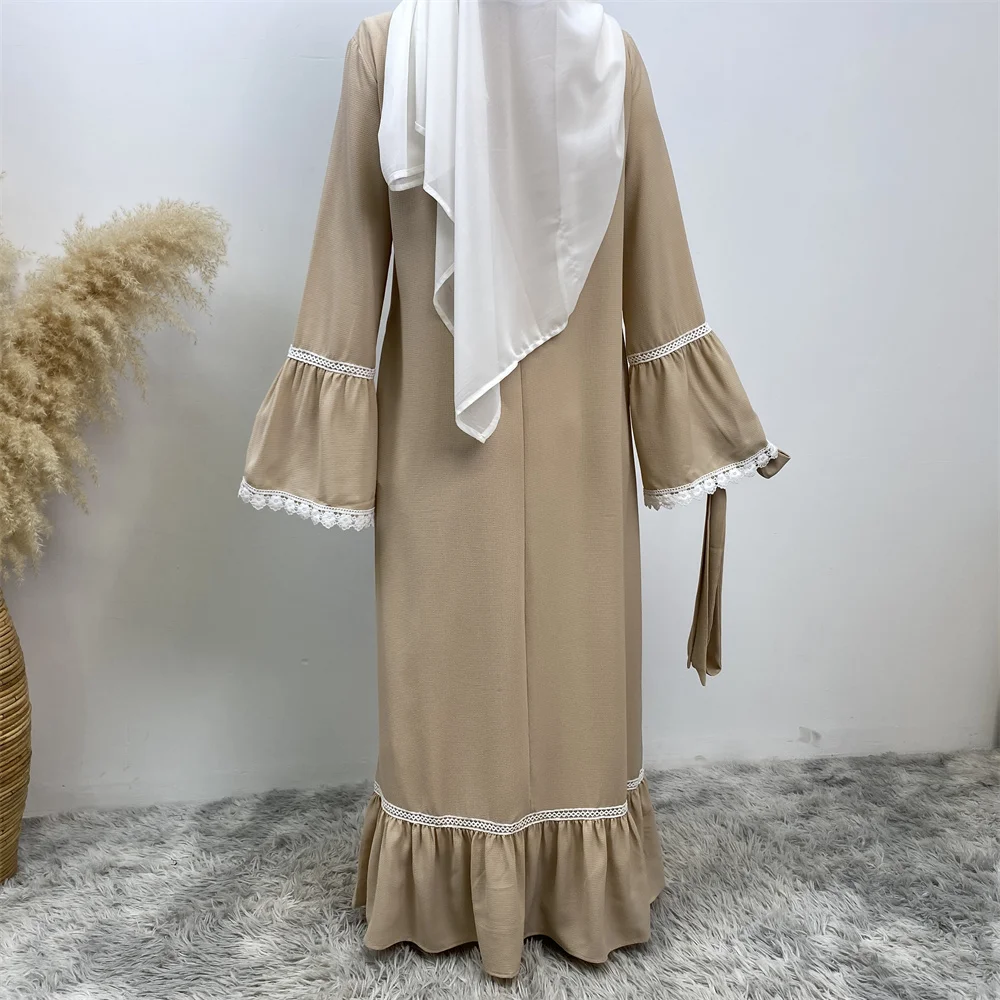 فستان فضفاض للنساء في الشرق الأوسط ، دانتيل أبيض ، أكمام طويلة ، نمط سحاب ، شائع ، مرقع ساخن ، دبي ، تركي ، إسلامي ، موضة جديدة ، رائج