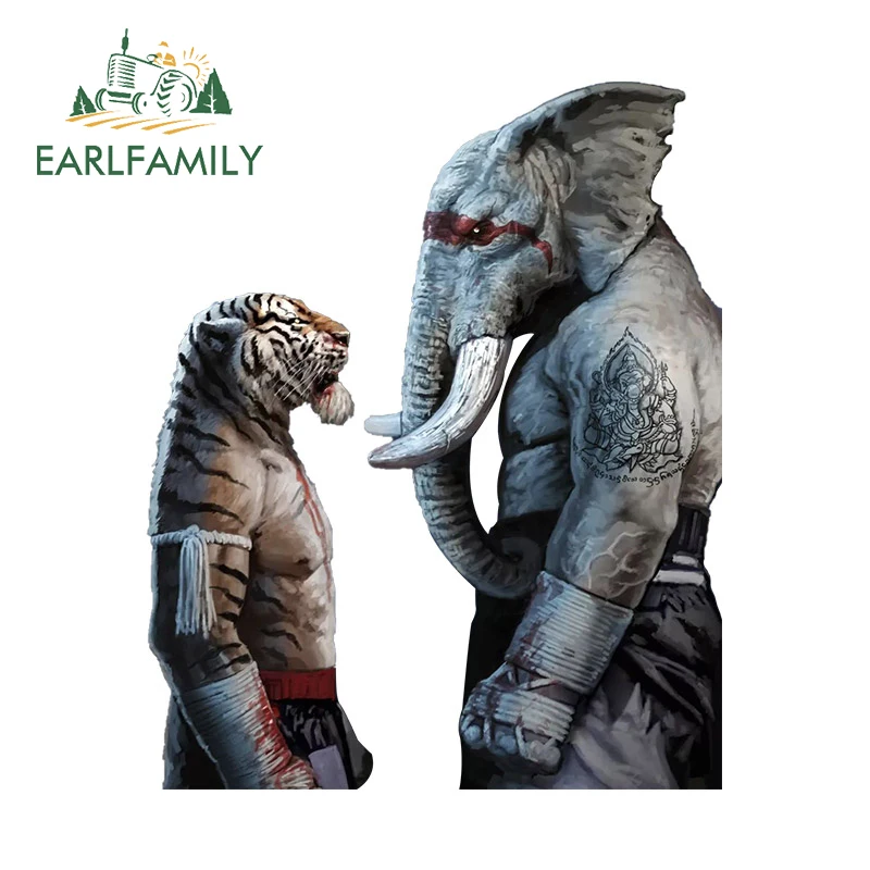 

EARLFAMILY 13 см x 10,6 см для джиу-джитсу, слон, тигр, битва, острые искусства, Мультяшные персональные наклейки, автомобильная этикетка