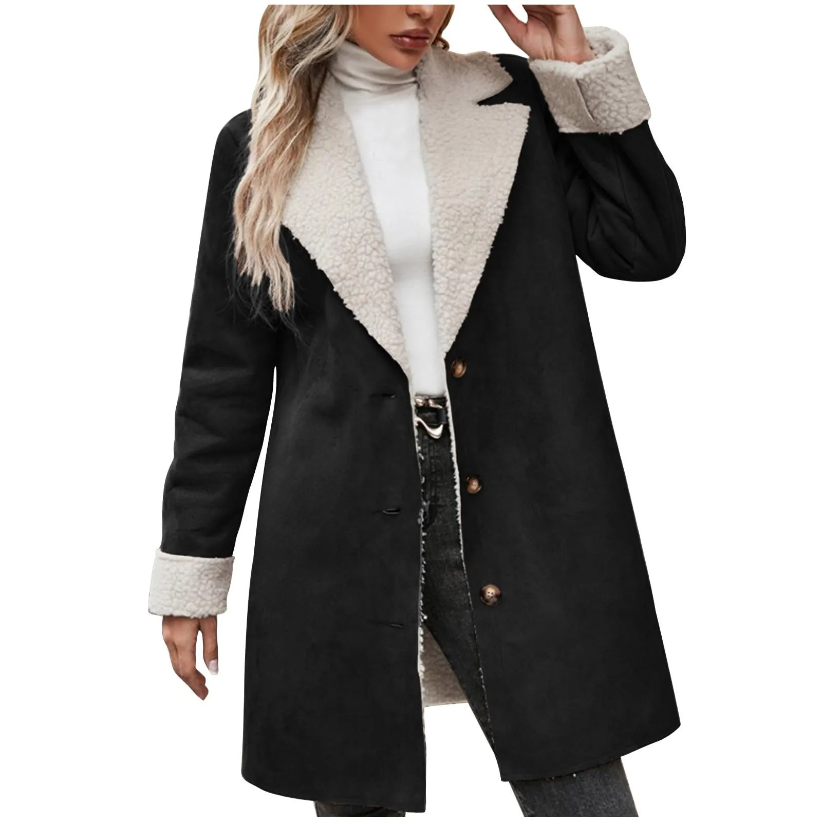 

2023 Winter Jackets Women Faux Suede Thick Coats Fleece Lined Lapel Jackets Oversized Warm Fall Fashion Coat Ropa De Mujer