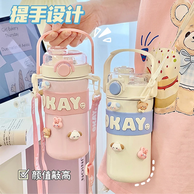 Kawaii Stainless Steel Water Bottle For Children Thermos Cute Insulated  KoreanThermal Cup For Hot Cold Drink Tea Milk 350/500ml - AliExpress