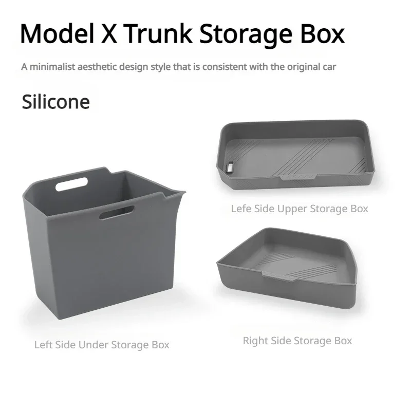 

For Tesla Model X 2023 Trunk Silicone Storage Box Trunk Side Storage Tray Partition Stowing Tidying Car Modeling Accessories