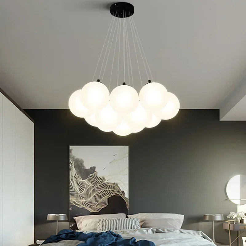 Modern LED Chandeliers Milk White Glass Ball Pendant Lamps Living Room Kitchen Restaurant Hotel Lustre E27 Home Lighting Decor