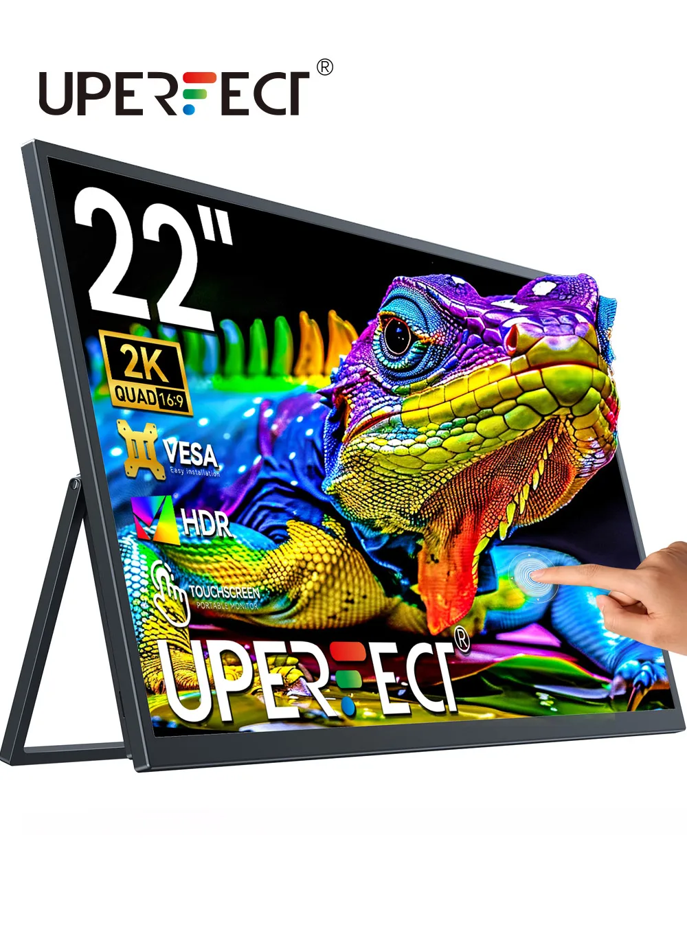 ІДЕАЛЬНИЙ 22-дюймовий сенсорний портативний монітор 2K з двома динаміками HDMI типу C Великий ігровий комп’ютерний дисплей для ноутбуків Steam Deck Телефони Mac Міні-ПК