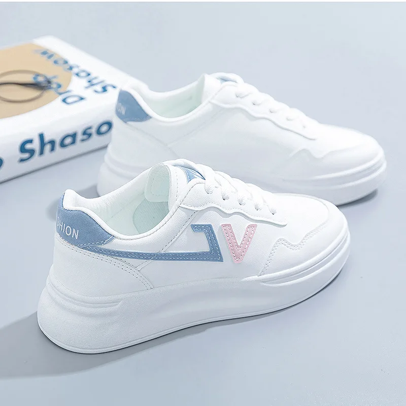 Fashion Women's Vulcanize Shoes New in Casual Classic Solid Color PU Leather Walking Trainers Woman Casual White Sneakers