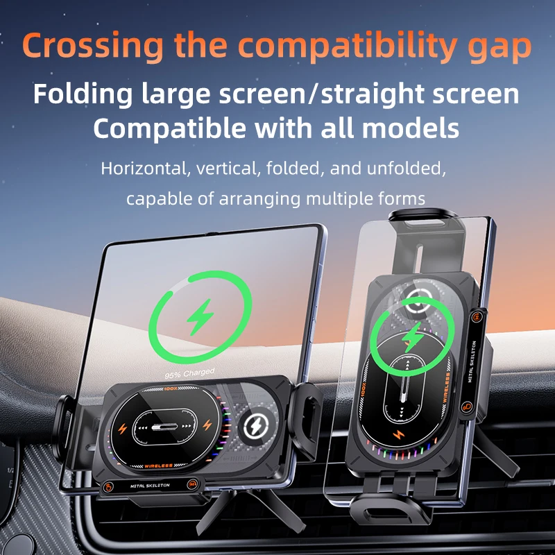 Foldable Vent Wireless Charging Phone Holder with Electric Rotation