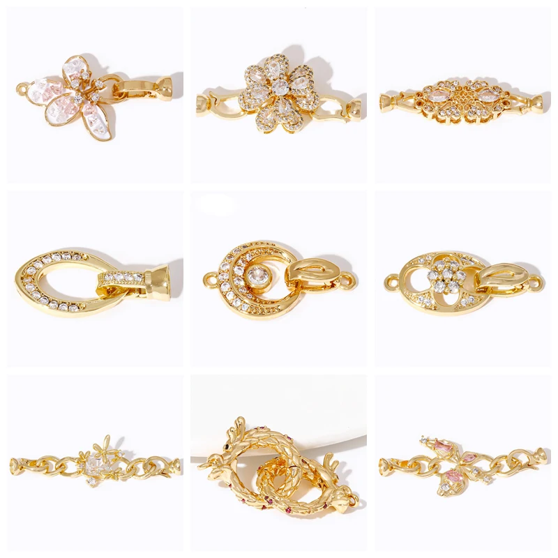 1/2/3Pcs 18K Gold Plated Brass With Zircon Pearl Necklace Clasps,Semicircular Pearl Fastener Lock Closure Clasps Accessories 6