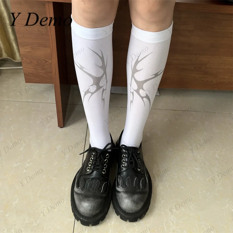 Y Demo Techwear Thorns Printing Summer Thin Middle Tube Socks Women Slim Y2k White Stockings 41 Se8cf5df7c364401b9daead43c3c98c0ez