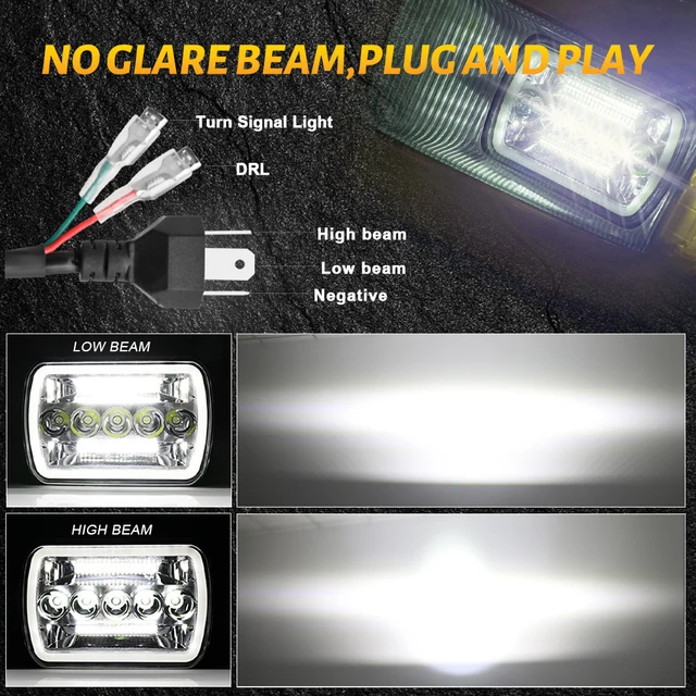 HAOLIDE-Lampes de sauna LED pour voiture, lampe de sauna carrée automobile DRL ambre, assemblage blanc, Jeep TraffXJ Wrangler YJ, 6x7 pouces, 6000K 3