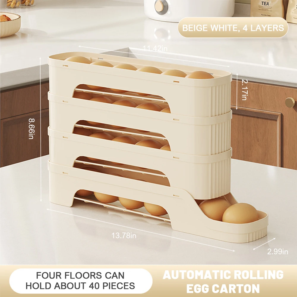 4Layers Fridge Egg Storage Box Automatic Rolling Eggs Holder Rack Ladder Style Refrigerator Eggs Dispenser Egg Organizer Holder 5