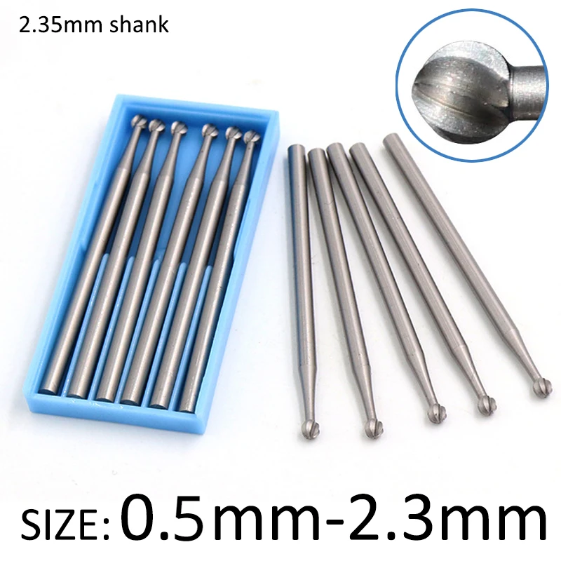6pcs 0.5-2.3mm Ball Burs Tungsten Steel Engraving Carving Knife 2.35 Shank Olive Amber End Mill Router Bit Wood Milling Cutter