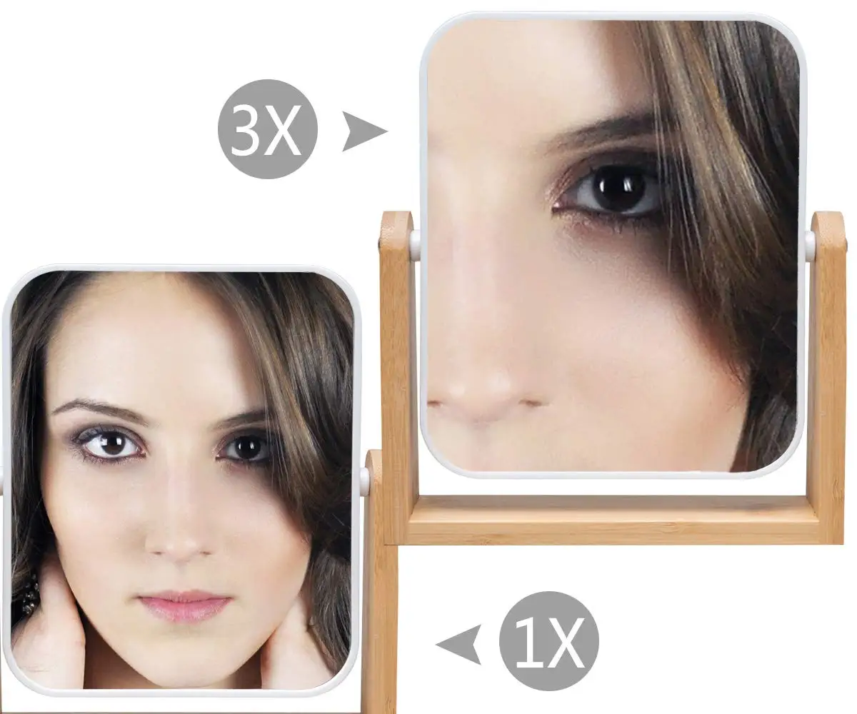 Natural Bamboo Vanity Makeup Mirror 8 Inch 3X Magnification Double Sided 360 Degree Swivel Magnifying Mirror Portable Table Desk