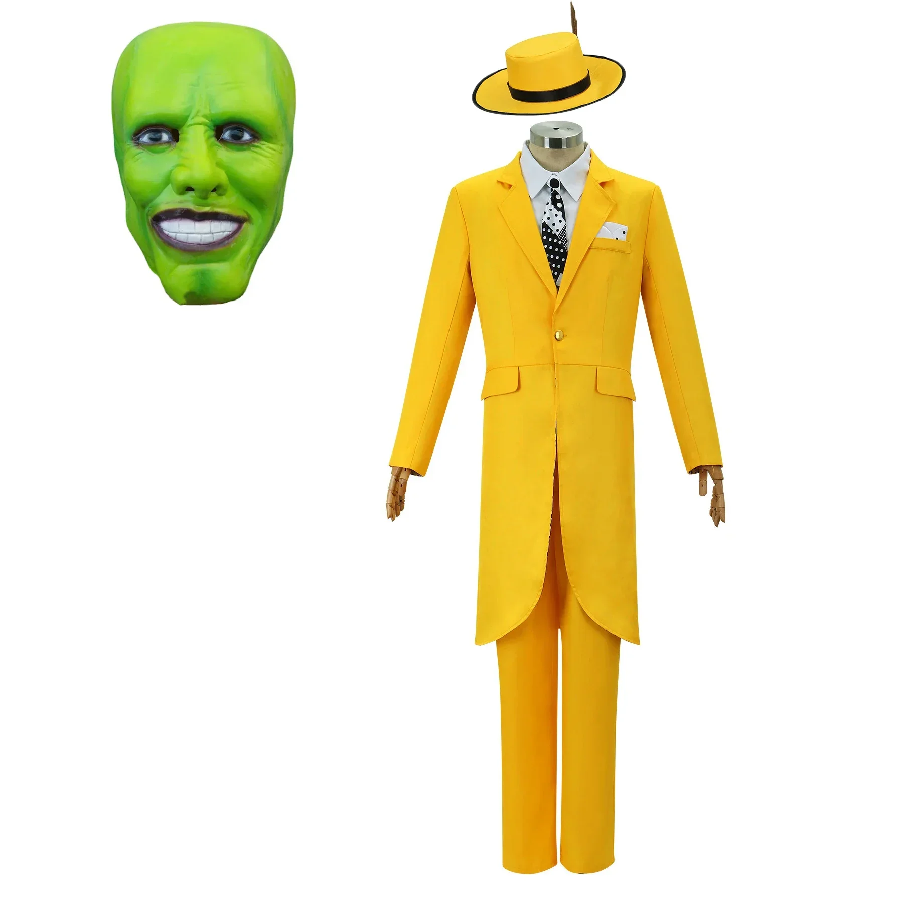 thumbnail image 1 of Disfraz de Jim Carrey para adulto, disfraz de Cosplay unisex de película, máscara verde, uniforme amarillo, traje de Halloween, actuación, 1 of 5