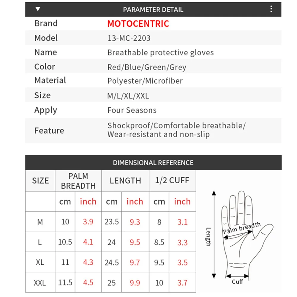 Motocentric DR-MC-2203 Sommer motorcykel ridehandsker åndbart mesh - Image 2