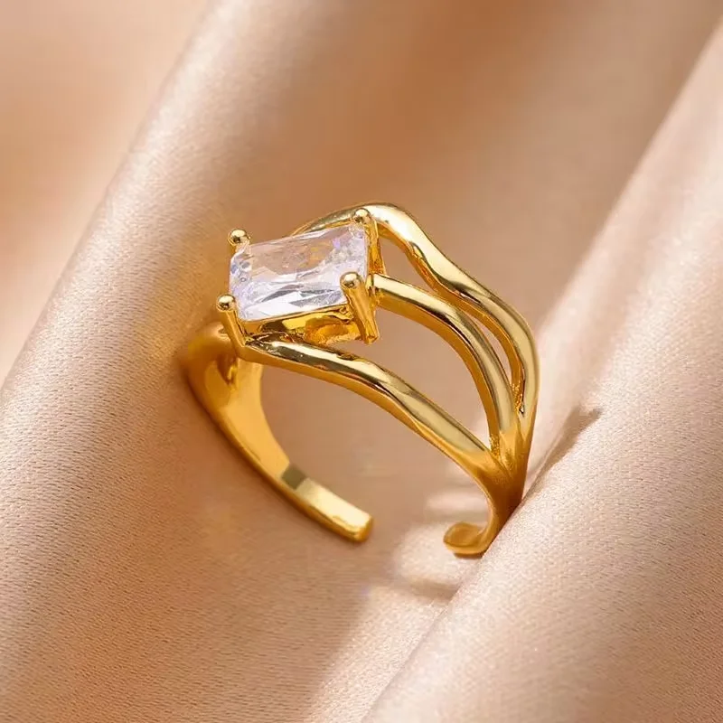 Wedding Zircon Open Rings Women Waterproof Opening Stainless Steel Multi-Layer Ring New Fashion Couple Jewelry Anillos Gift wedding rings,stainless steel ring,couples rings