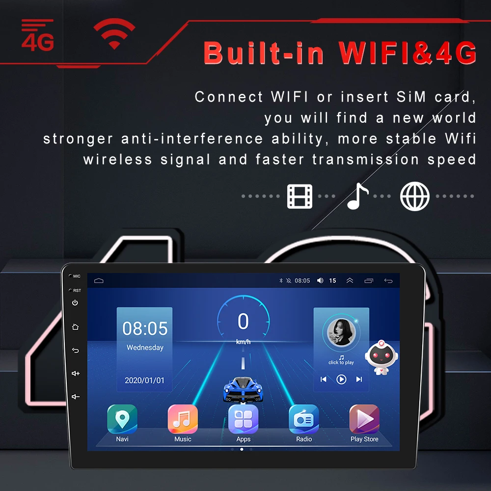 Podofo Android 10 Car Radio 8G+128G WIFI 4G 8 Cores Ai Voice Carplay GPS 8  Inch 2 Din DSP For Dacia Sandero/Duster/Dokker/Logan