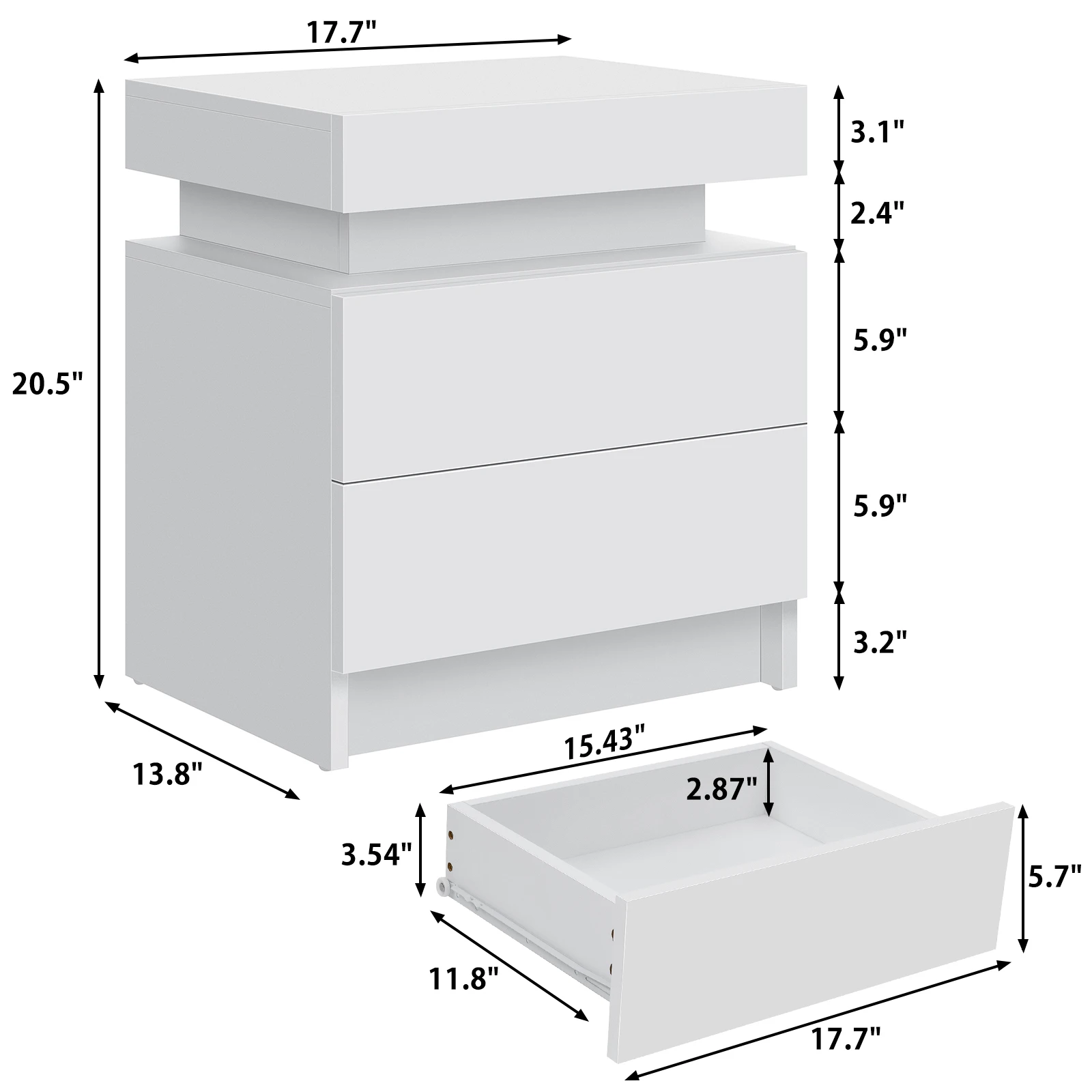 Nightstand RGB LED Light Bedside Table Cabinet with 2 Drawer Bedroom High Gloss 5