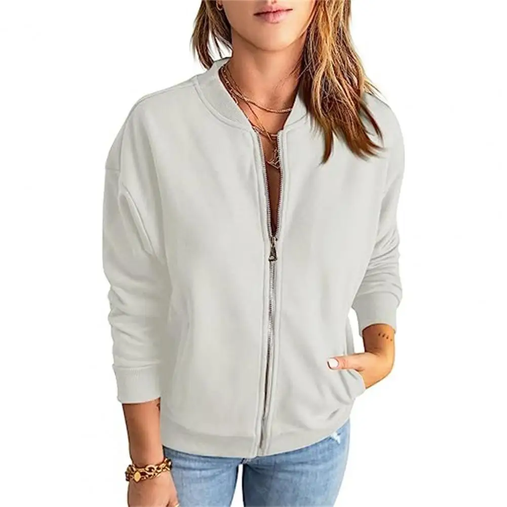 

Autumn Winter Sweatshirt Women with Pockets Solid Color Polyester Long Sleeve Regular Fit Zip Up Sweatshirt Lady Top 2023 한국 가을옷