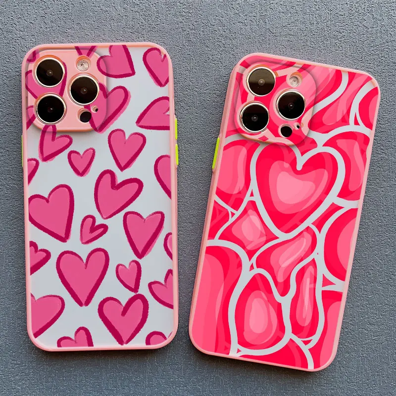 Chic Full Screen Red Love Heart Pink Shockproof Phone Case