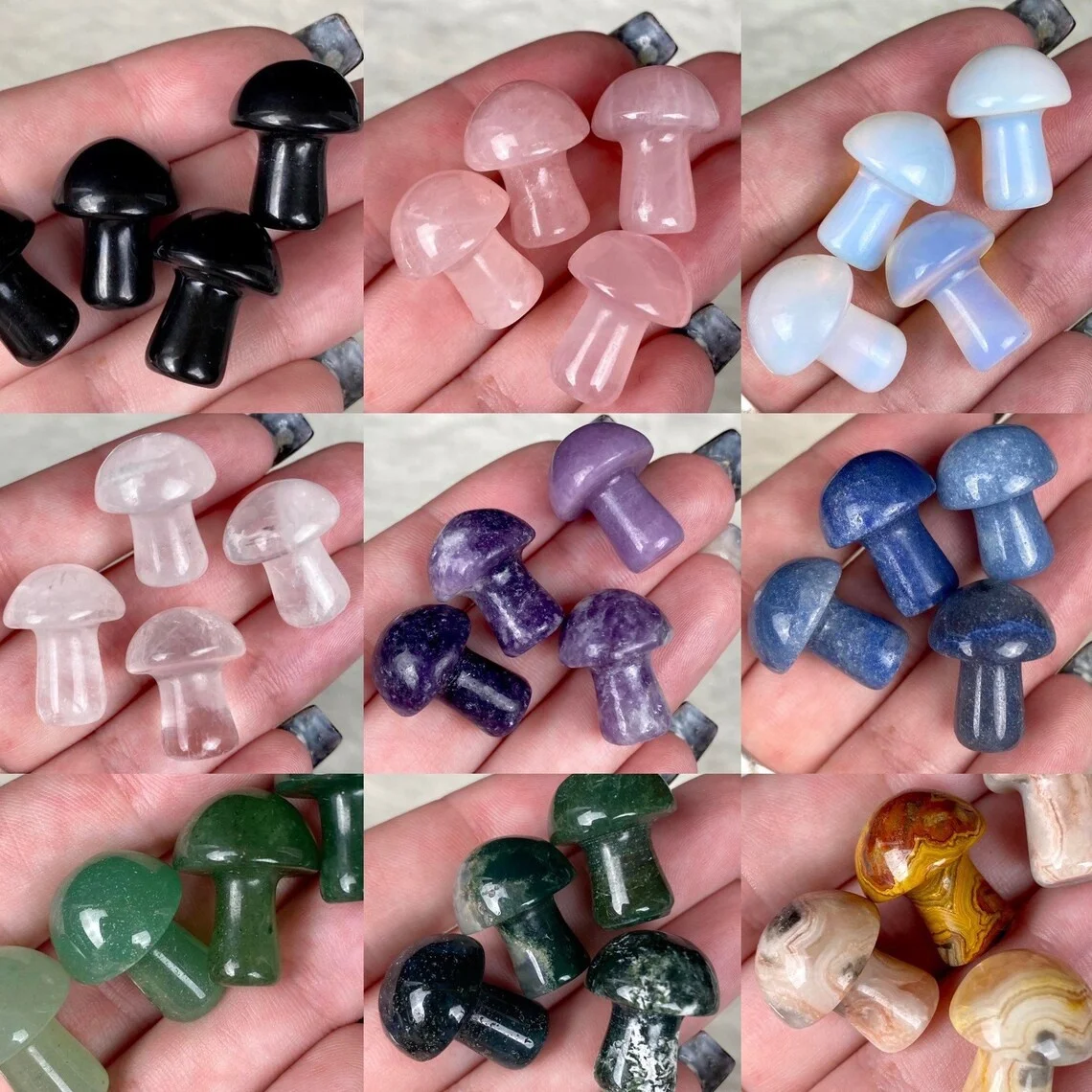 5Pcs Mystery Semi Precious Natural Stone No Hole Gem Craft Healing Quartz Mini Mushroom Crystal Carved Stone Mushroom Crystal
