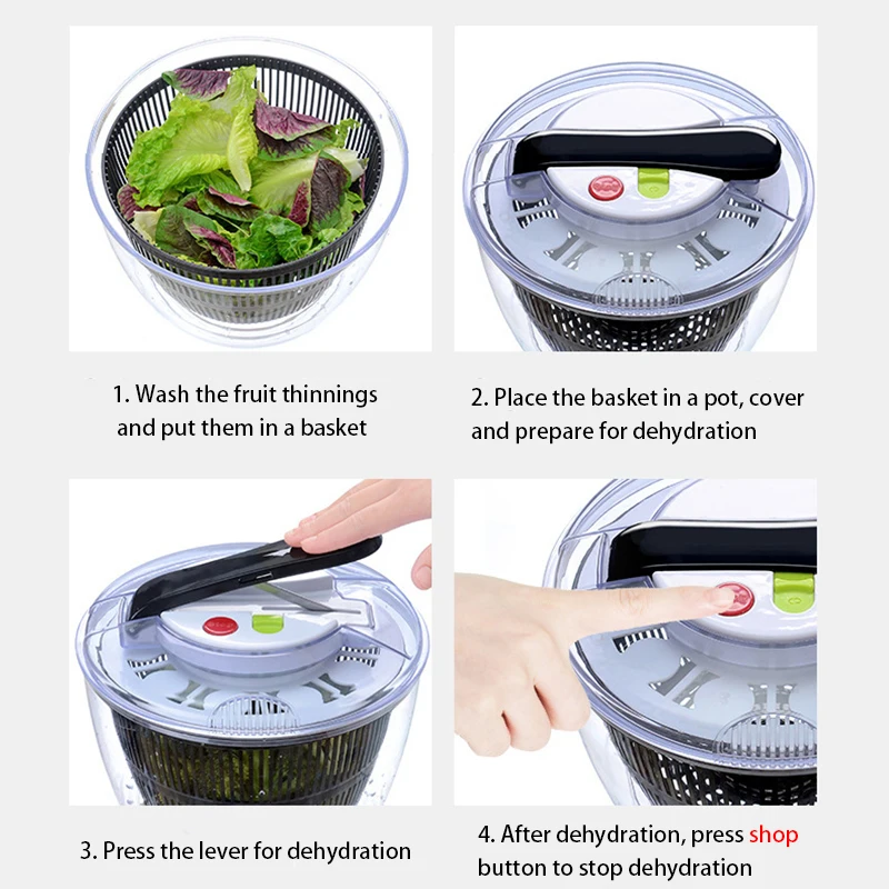 Automatic Vegetable Dehydrator Food Fruit Drying Draining Basket Strainer Basket Home Kitchen Tools 5L Large Capacity 야채 탈수기 vegetable dryer
