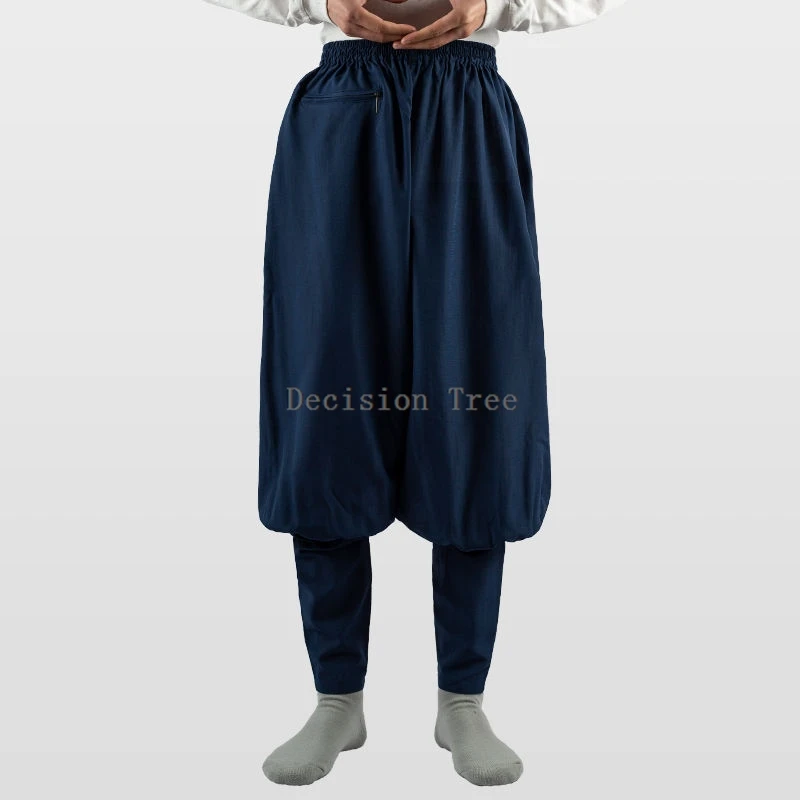Chinese Buddhism Monk Daily Practice Leggings Pants Comfortable Linen Men Wushu Trousers Solid Color Simple Casual Pants