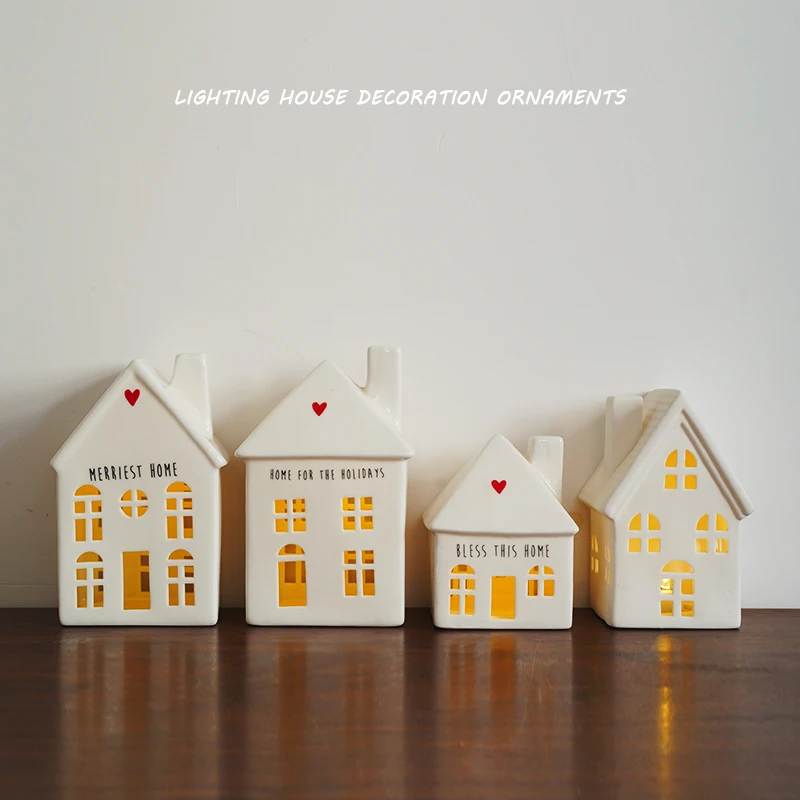 

Nordic architectural style ornaments, hand-carved hollow house light ornaments, ceramic house light decorative ornaments gifts