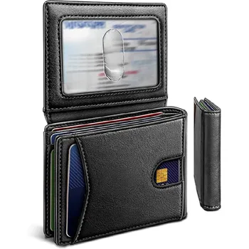 YATBEST Borsa per carte da uomo Portafoglio multi slot in pelle Spazzola antifurto RFID con finestra per carta d'identità Clip per carte di moda 1