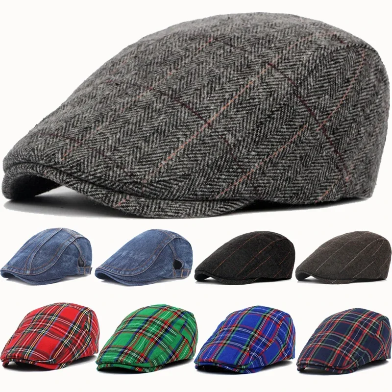 Men's Hats Autumn Winter British Western Style Striped Berets Caps Warm Wool Advanced Flat Ivy Cap Vintage Beret for Men berets hat