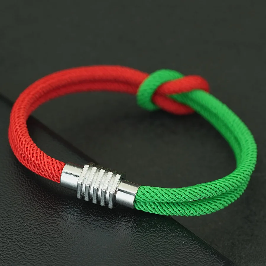 Christmas String Bracelet Red Green Bicolor Charm
