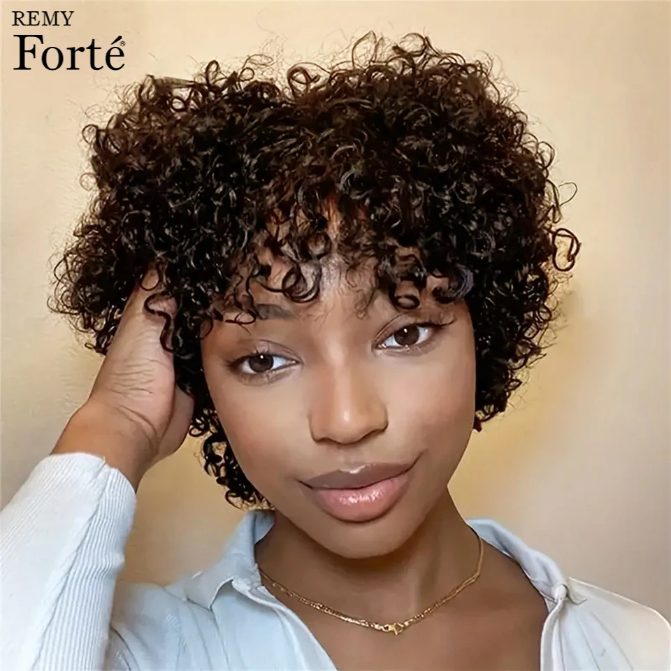 Remy Forte Afro Kinky Curly Bob Wigs Human Hair Glueless Lace Wigs Human Hair Short Curly Pixie Cut Bob Human Hair Wig For Women