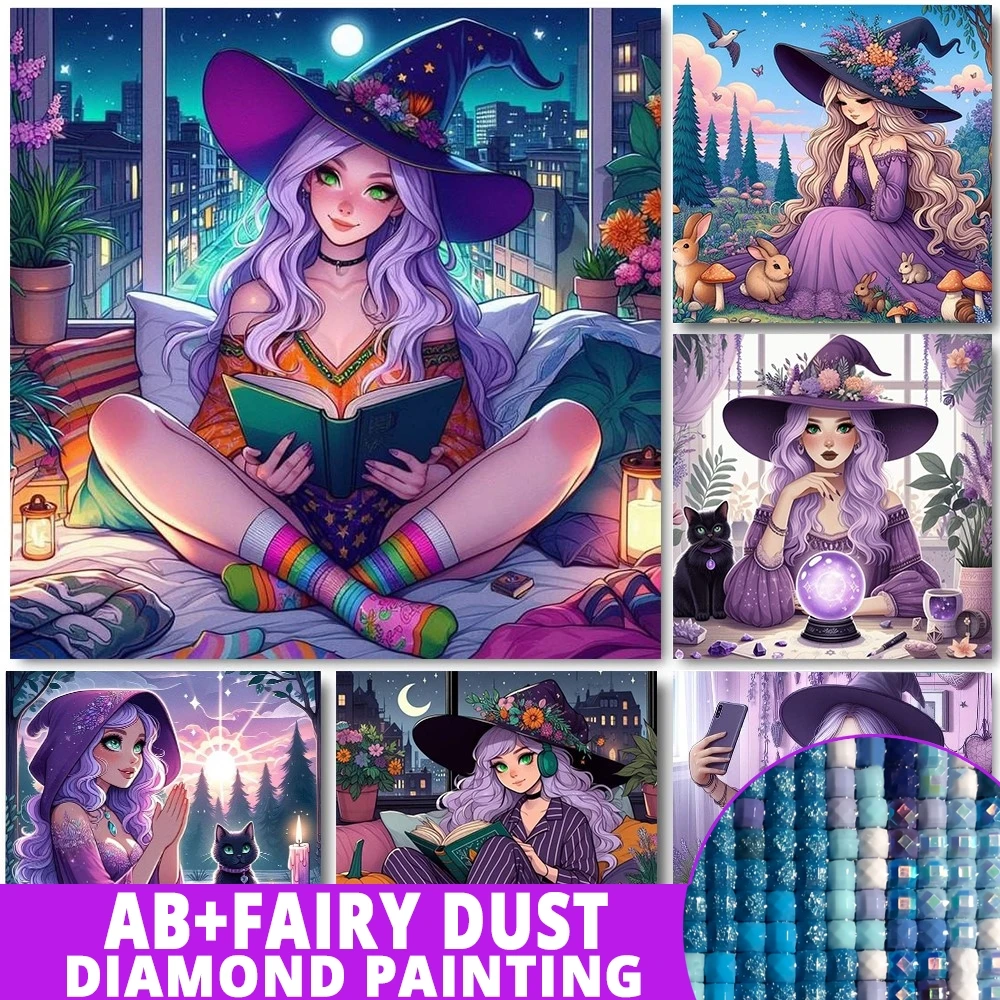 Fairy Dust AB Cartoon Young Witch 5D Diamond Painting Kits Anime Cute Magic Girl
